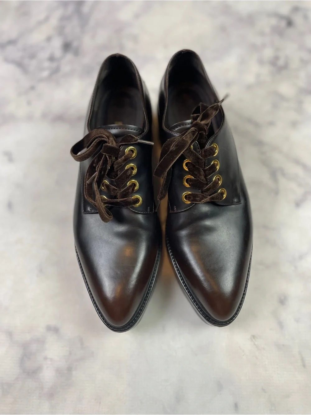 PRADA Vitello Old Platform Oxfords Brown Wavy Sole Flatform 1E851H Sz 39 / 9